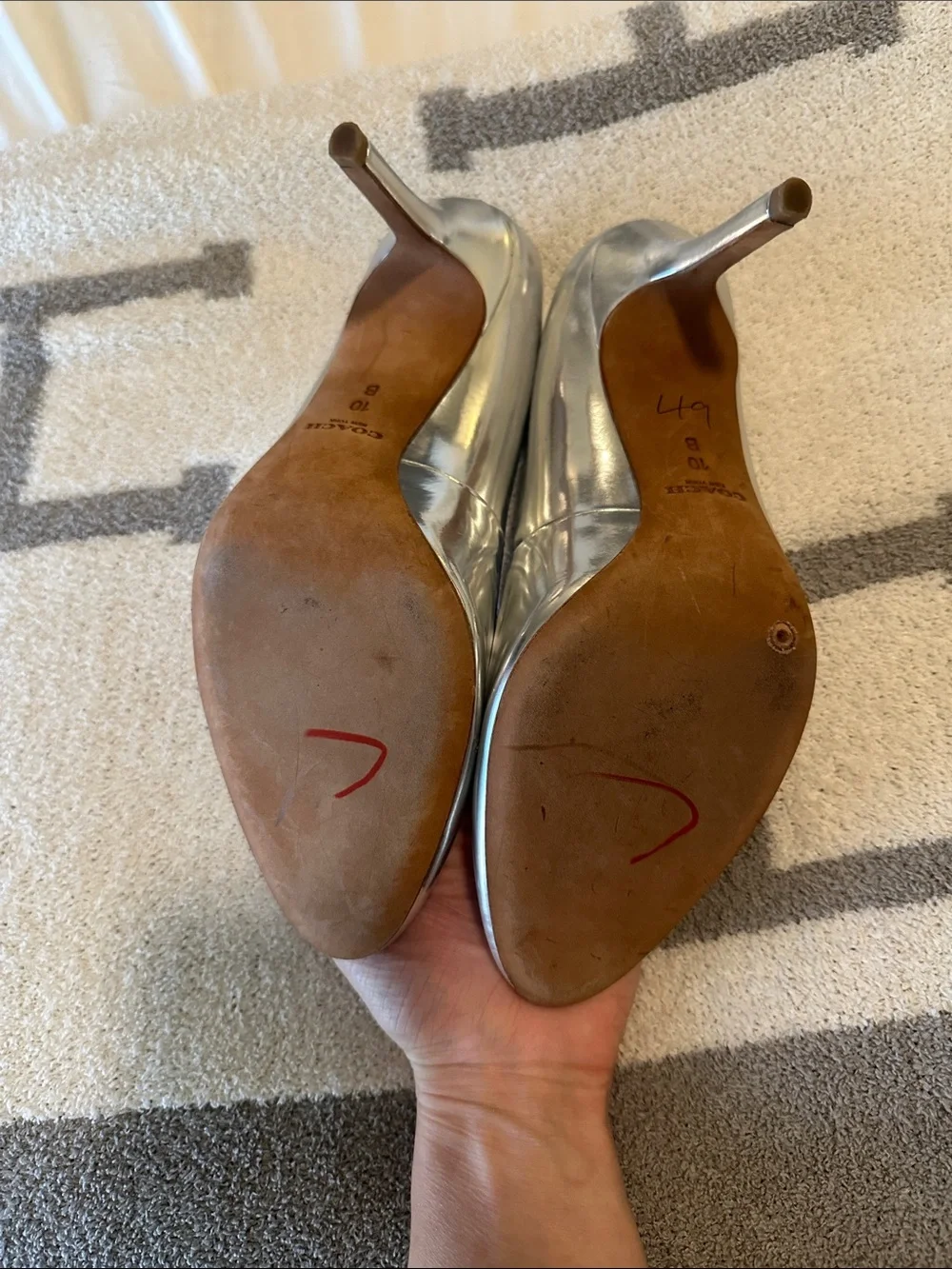 Silver Chrome Coach heels size 10